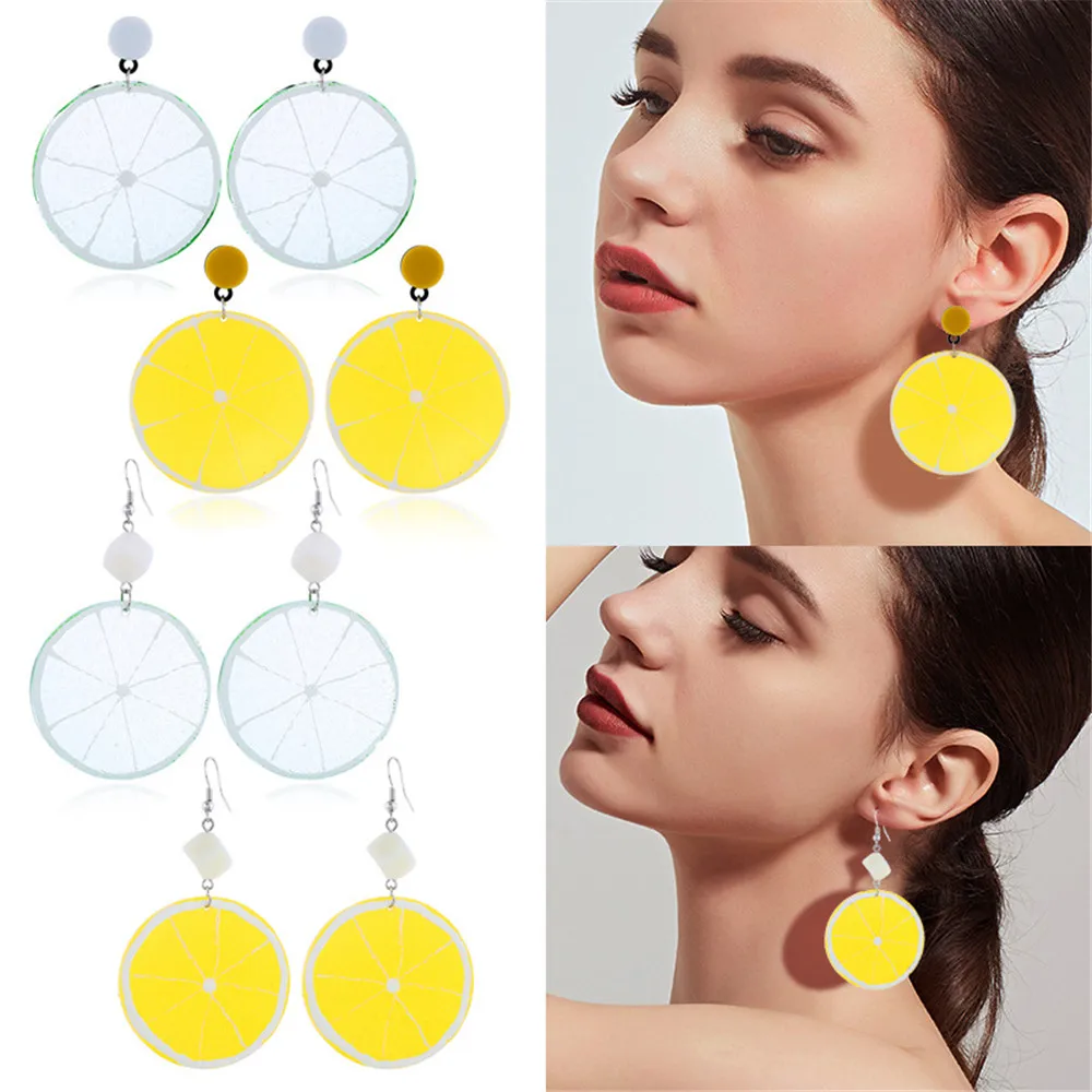 CRLEY 2019 New Harajuku Style Cute Lemon Drop Earrings for Women Girl Sweet Round Slice Fruit Jewelry Long | Украшения и