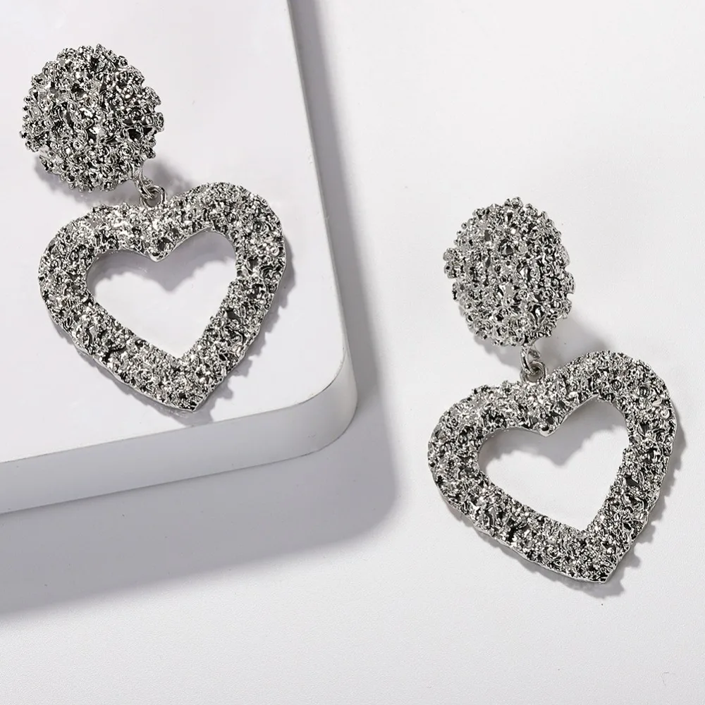 Best lady New Arrivals Metal Heart Drop Dangle Earrings for Women Vintage Love Gift Gold Silver Color Statement Jewelry | Украшения и