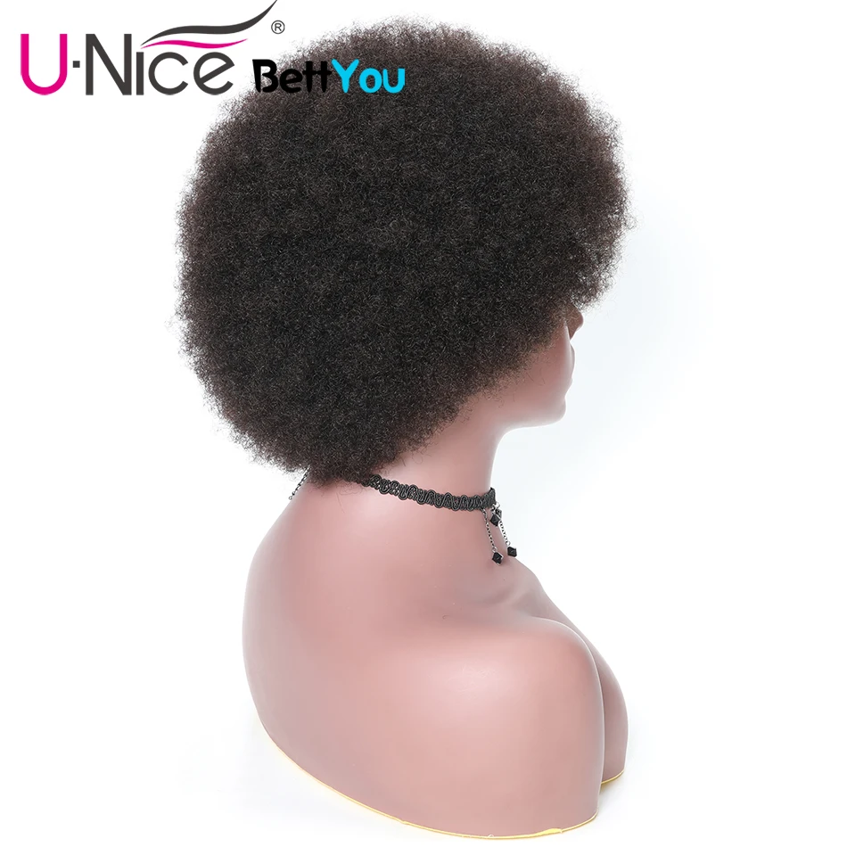 Unice hair Lace Front Human Hair Wigs Free Shipping Short Afro Kinky Curly Part 130% Density Remy | Шиньоны и парики
