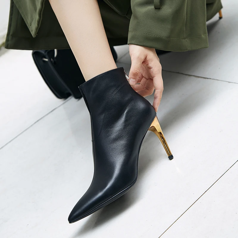 Genuine leather ankle boots Sexy thin High Heels officeladies dress wedding Shoes spring autumn Woman Boots large size 34-42