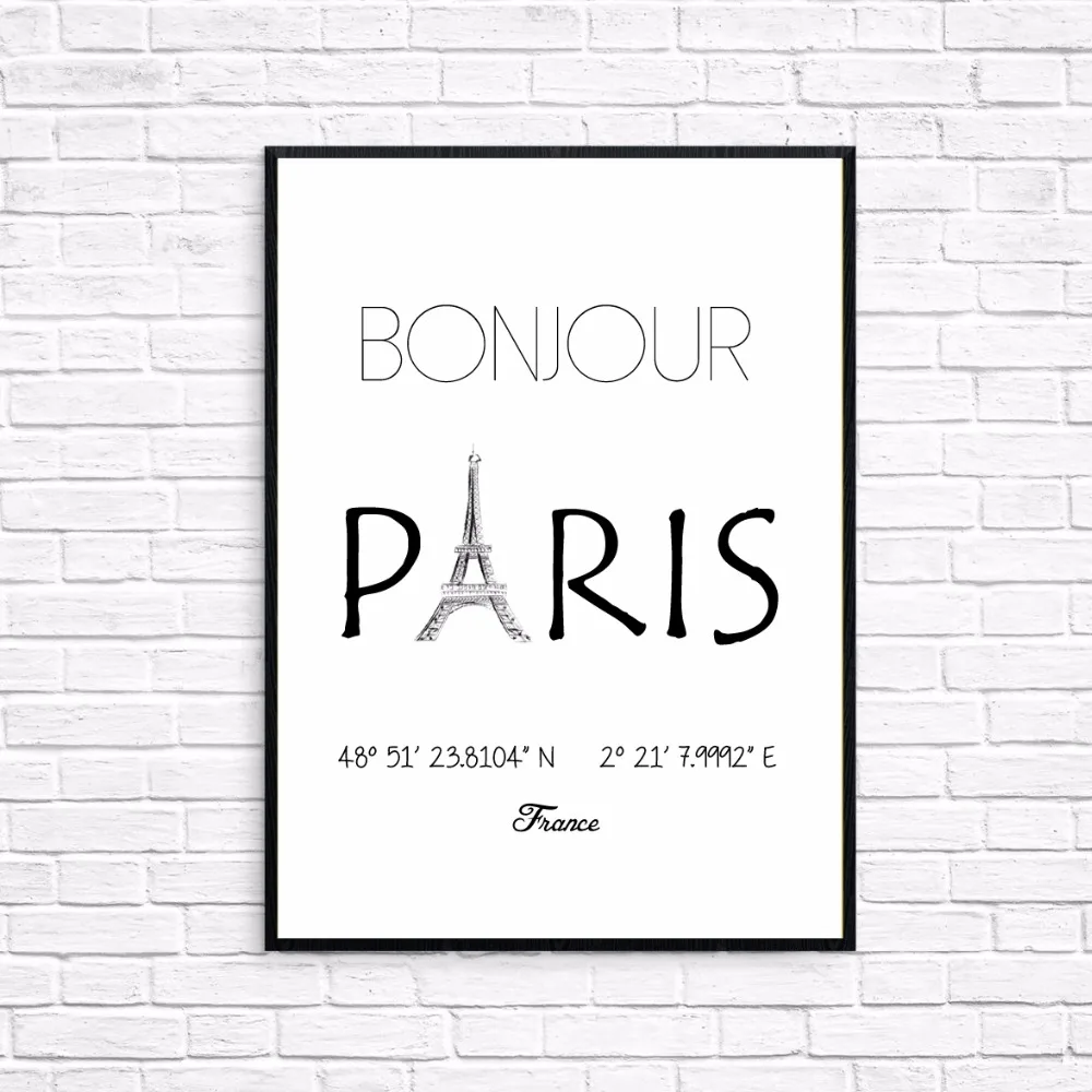 Настенная картина холщовая печать постер на стену с надписью Bonjour Paris и
