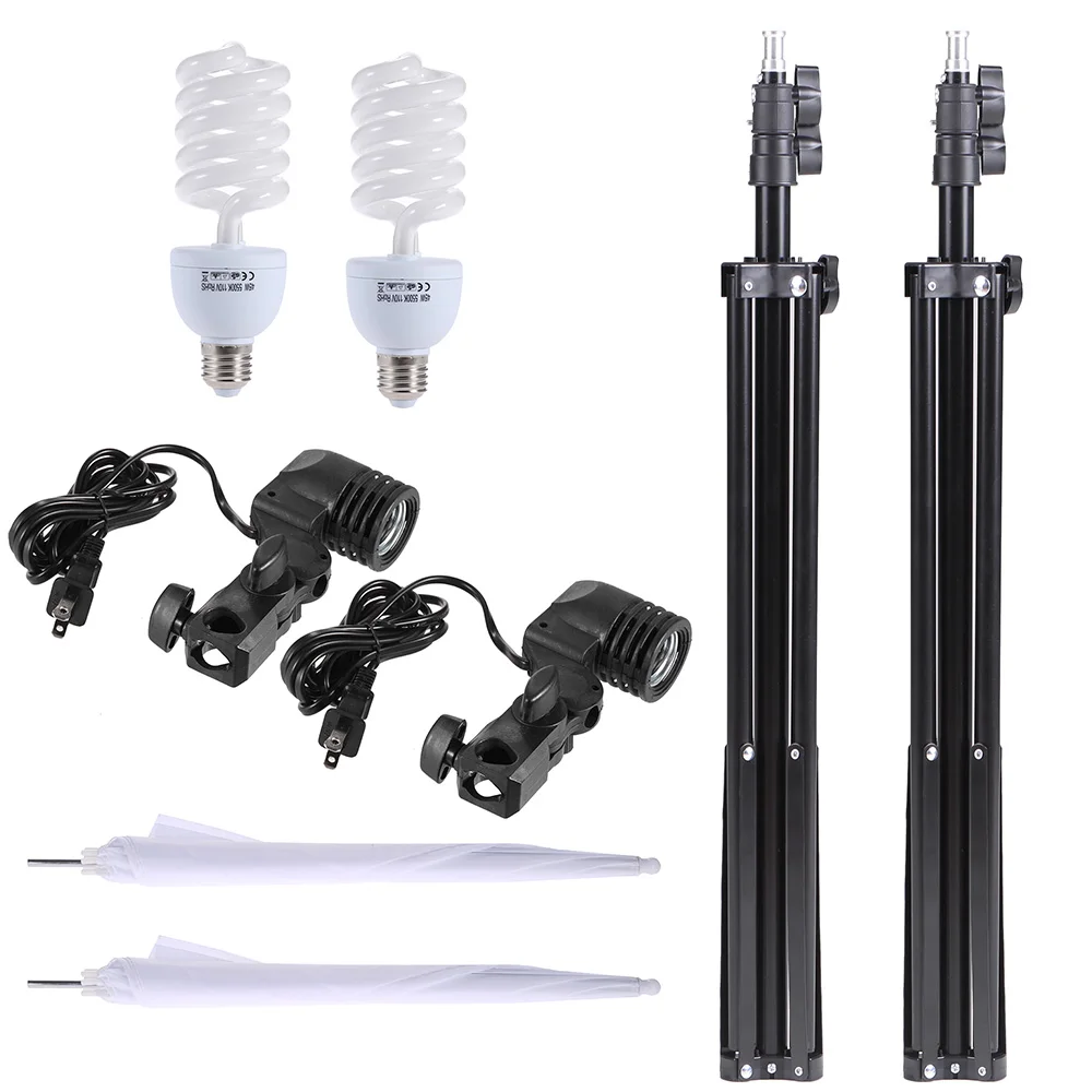 

CZ Stock Video Photo Studio Lamp Photography props Accessories Kit Light Stand White Soft Umbrella+2 45W Bulb+2 Swivel Socket