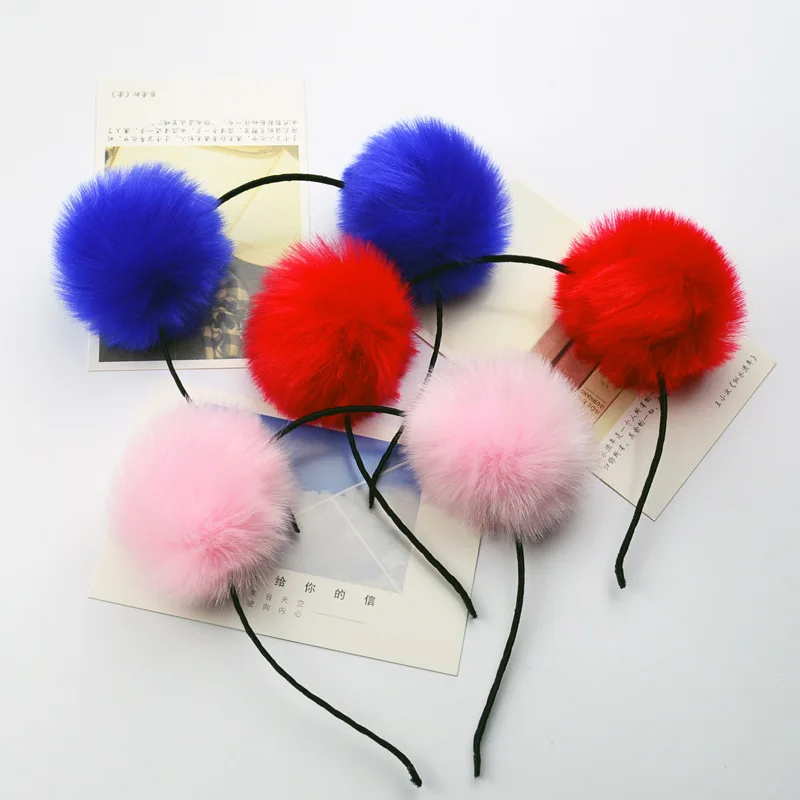 1 шт. Прекрасная детская ободок для волос с кроличьими ушками, плюшевым шариком и большим венком на голову.