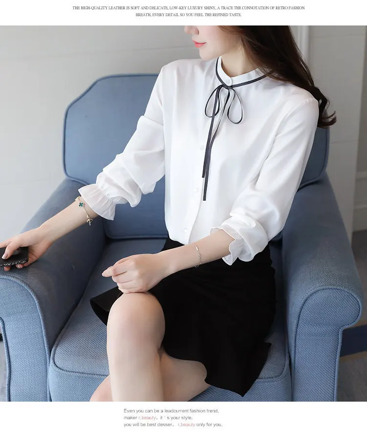 Женские офисные рубашки, Шифоновая Блузка Camisa Mujer, модные элегантные топы размера плюс, женские осенние Блузы с длинным рукавом