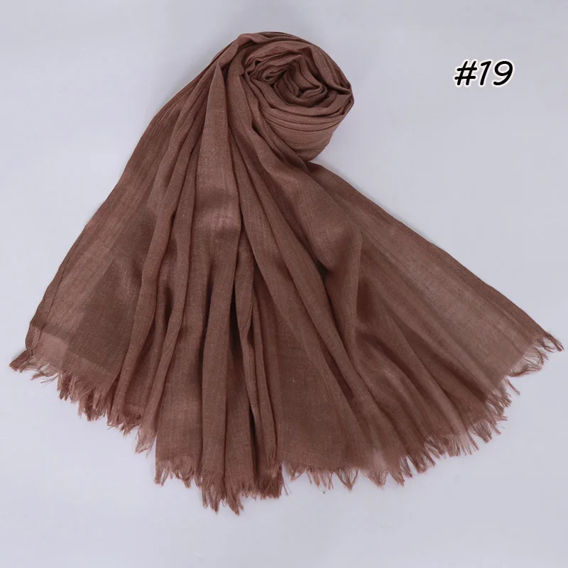 190*120cm oversize women muslim plain frayed hijab scarf femme musulman headscarf islamic shawls crinkle solid pashmina hijabs - Цвет: 19
