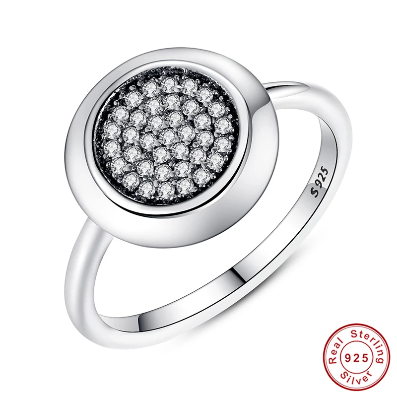 Настоящее серебро 925 проба фирменное круглое кольцо с прозрачным фианитом