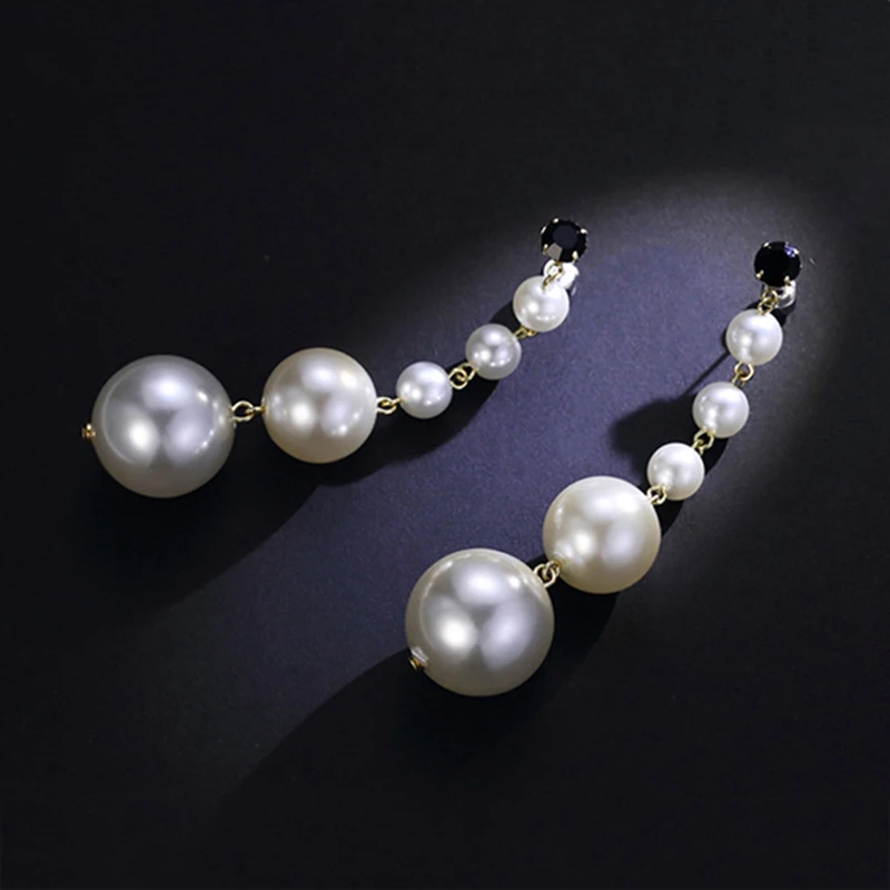 Элегантные Роскошные Блестящий Цирконий жемчужные длинные сережки с кисточками