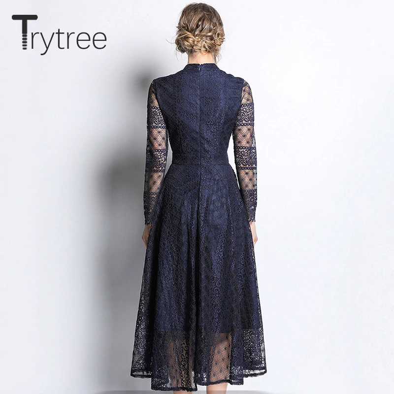Платье рубашка Trytree женское с кружевным рукавом Элегантное повседневное