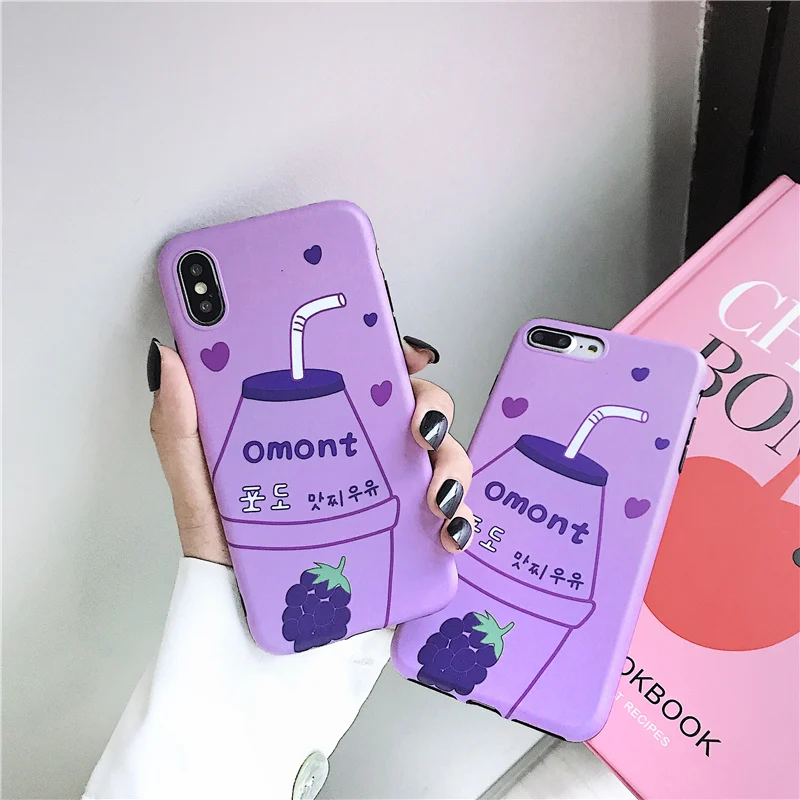 Cute Grape yogurt phone case for iphone 7 8 6 6s Plus X XR XS Max Cartoon Glossy soft tpu Capa Fundas |