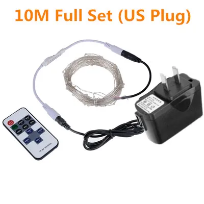 10M Full Set US Pulg Светодиодный гирлянды 5M10M открытый Рождество светодиодная гирлянда теплый белый серебряной проволоки светодиодный Звездные огоньки DC 12 V Свадебные украшения - Испускаемый цвет: 10M Full Set US Pulg