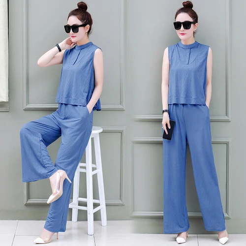 Goddess Women's Summer Suit Sleeveless 2 Piece Set Women Wide Leg Pants Ensemble Femme Deux Pieces Year-old Female Costume |