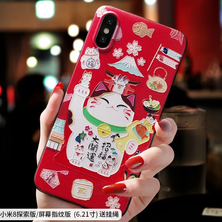 Чехол в японском стиле Fujiyama festival beckoning cat Lucky Cat Emboss для Xiaomi MI 8 MI8 se Mi8 PRO Explore ore lite |