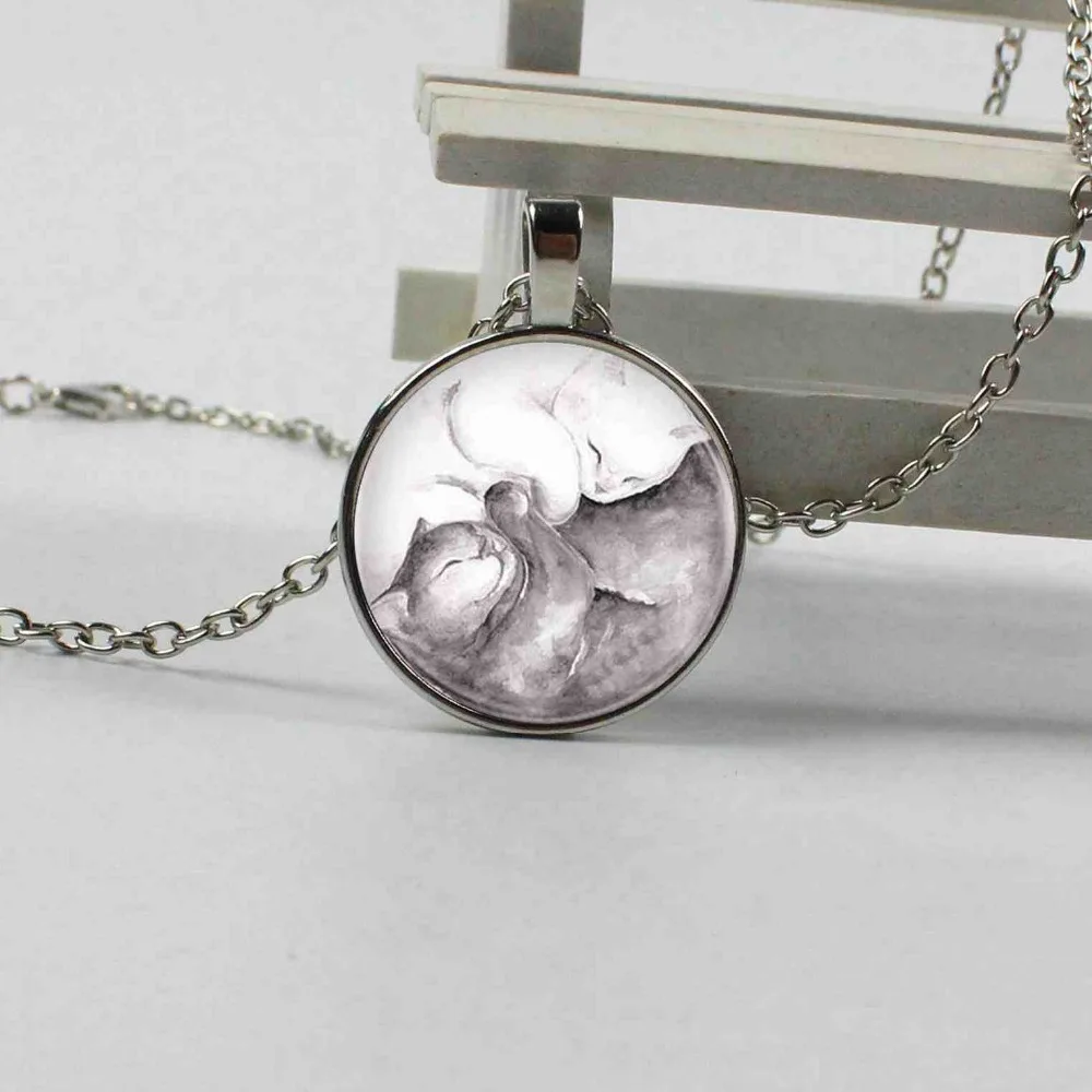 2018 3 цвета Ретро Хрустальное стекло кулон Инь и Ян пара котенок черная длинная цепочка эффектное Женское Ожерелье