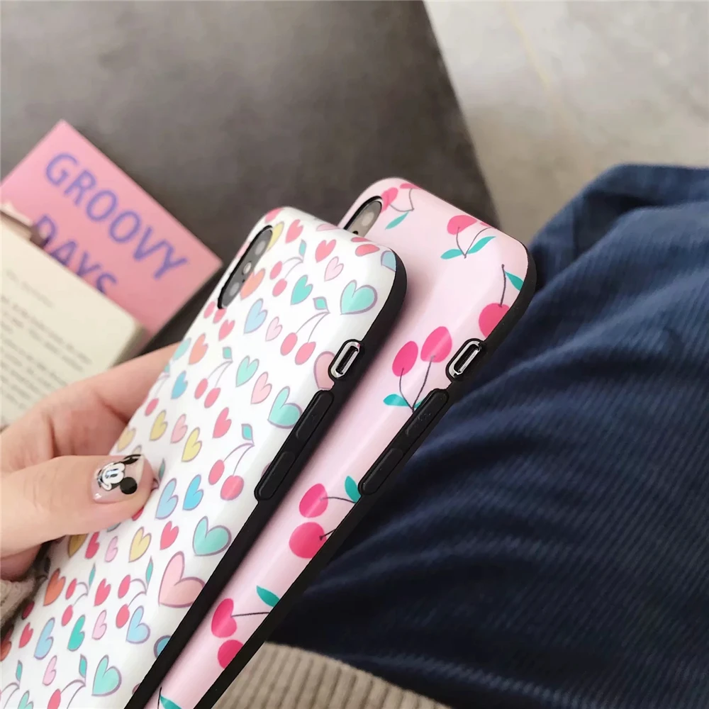 High quaity Soft IMD Silicon Phone Case For iPhone X XS MAX XR Pink Cherry Flower Painting Cover 7 8 6 6S Plus Coque |