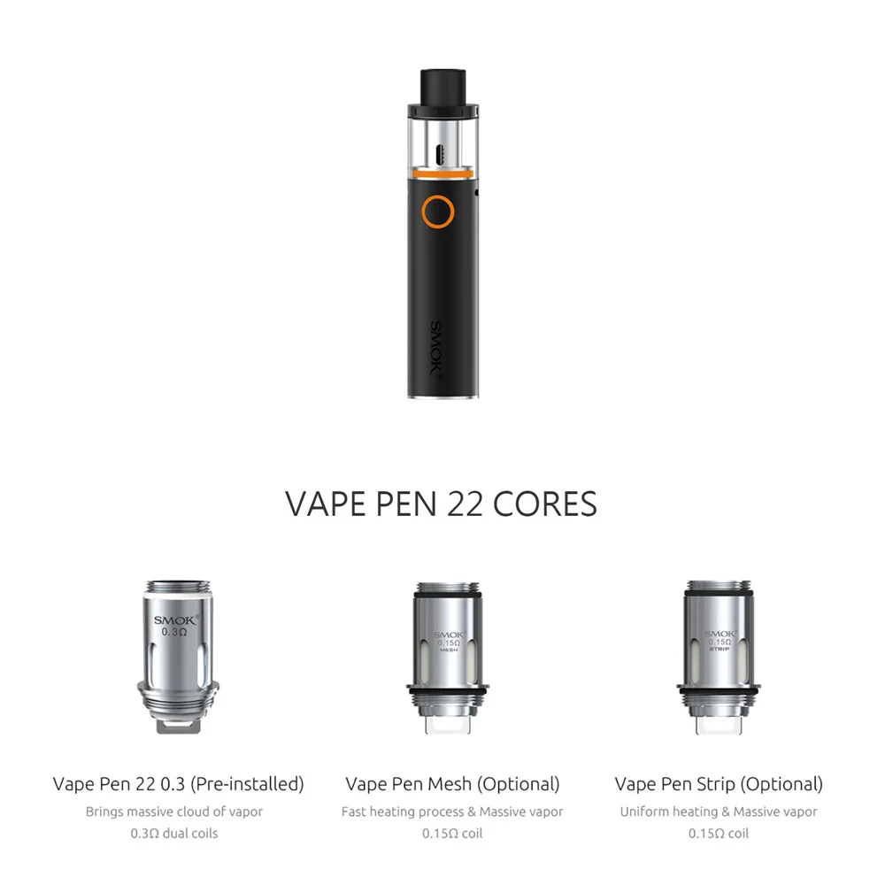 Электронных сигарет SMOK Vape ручка 22 комплект с 5 шт 0.3ohm vape катушки встроенный 1650 мА/ч