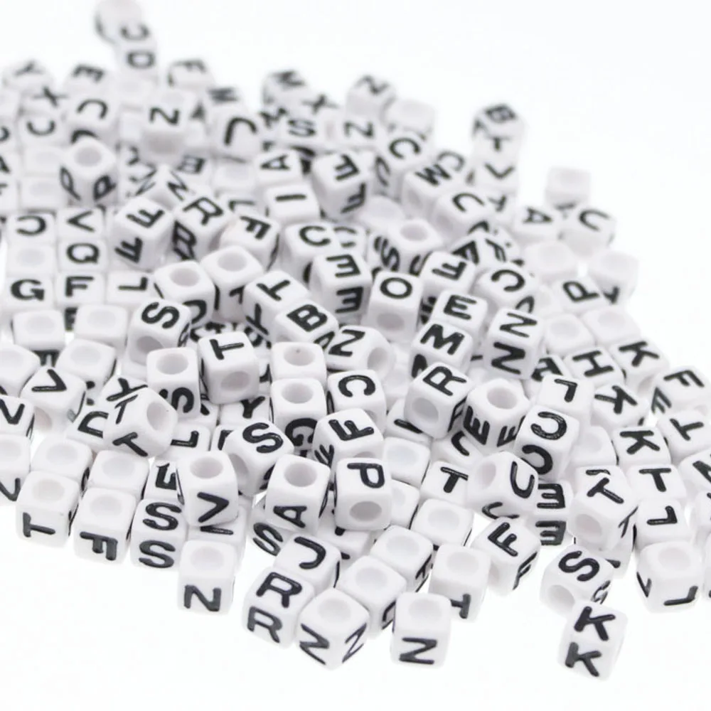 

100Pcs Random Mixed Letter Beads Square Spacer For Jewelry Making 7mm*7mm