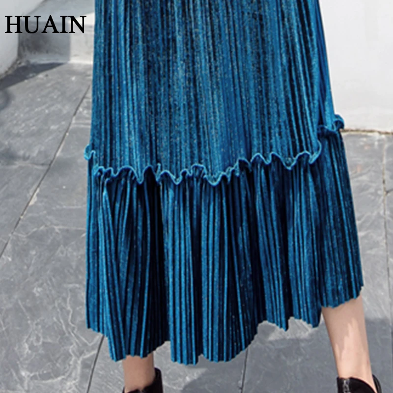 Casual Women Pleated Skirt Korean Fashion Fitness Midi Autumn 2018 New Solid Colour Ruffles Vintage Office Ladies Clothing | Женская