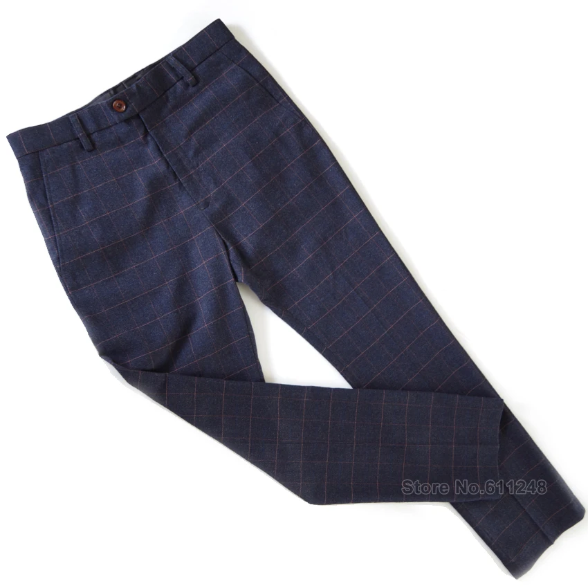 Стороны-с учетом Мода темно-синий решетки тонкий Костюмы Выпускной церемонии