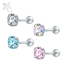 zs crystal stud earrings for woman stainless steel female earrings round crystal stone screw ball earring pierced ear oorbellen