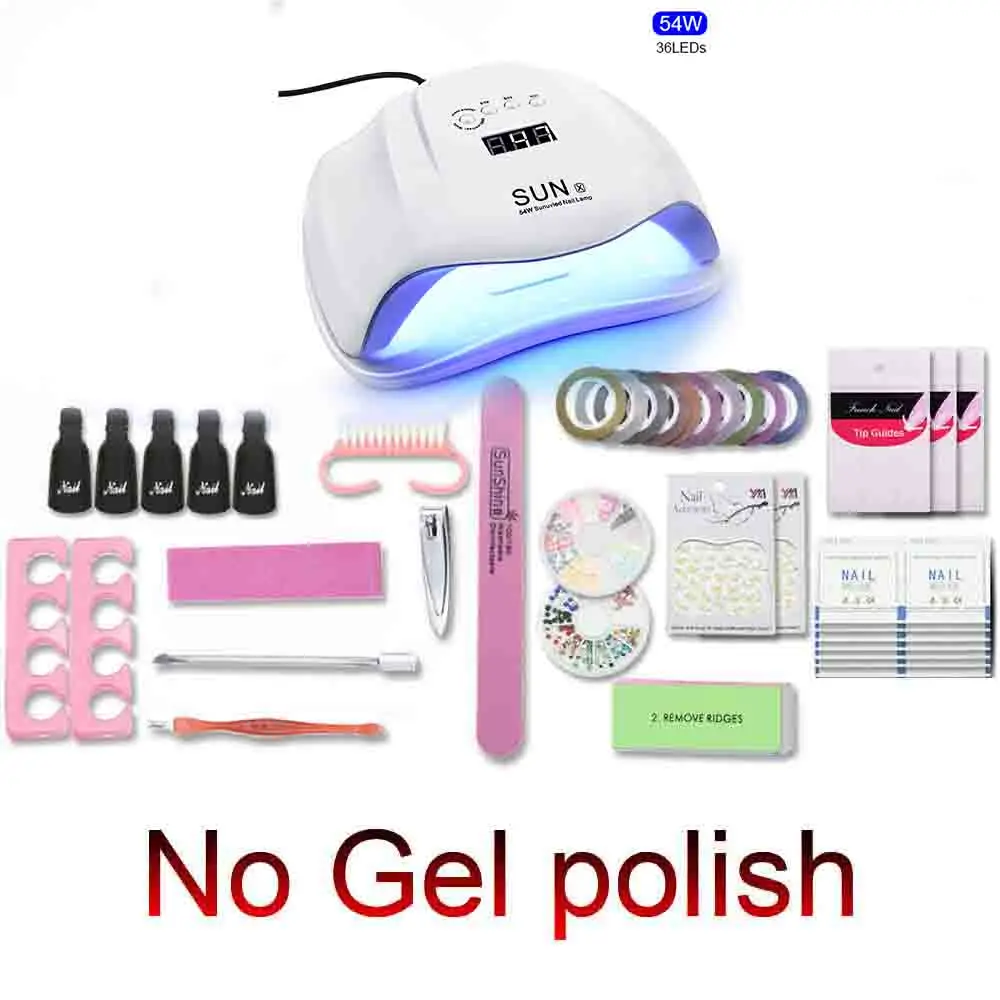 54W-No-gel-polish Набор для ногтей 54/36 Вт Светодиодная УФ-лампа для ногтей с 1 верхним 1 основанием 10 шт. Набор для гель-лака для ногтей Выберите цвет набор инструментов для маникюра инструмент для дизайна ногтей - Цвет: 54W-No-gel-polish