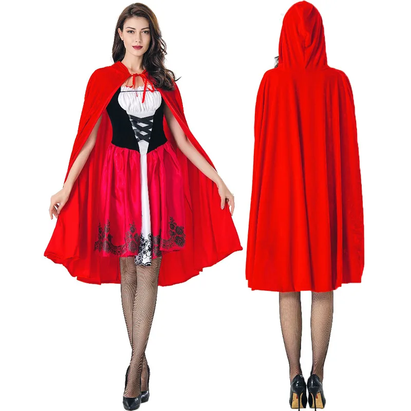 

Женский красный костюм с капюшоном для езды на хэллоуине, женское платье с вышивкой, косплей, фантазия, игровая униформа