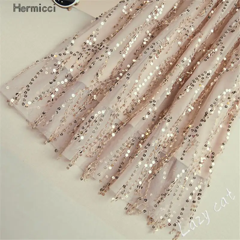 Женская юбка миди с золотыми блестками элегантная сетчатая вышивкой и