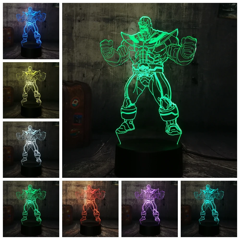 Marvel Мстители Большой злодей танос 3D светодиодный RGB 7 цветов меняющий Ночник