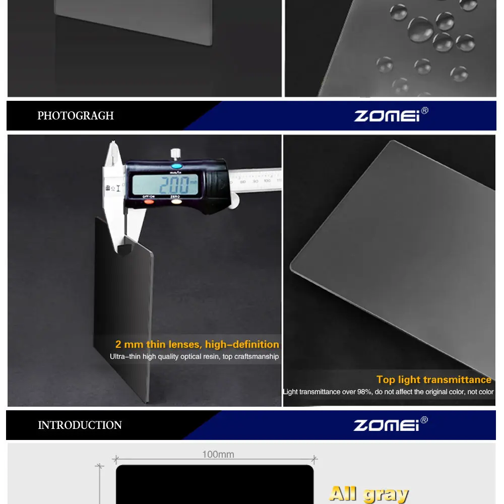 Квадратный фильтр Zomei 100 мм x 150 нейтральная плотность серый ND248 ND16 * 100x150 для