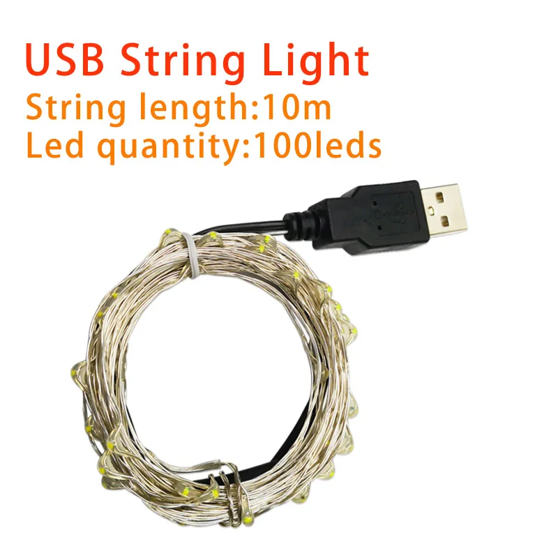 USB String 10M Светодиодный строка светильник Фея светильник Батарея светодиодный гирлянда Водонепроницаемый серебряной проволоки на Рождество и Хеллоуин; USB украшения светильник s 1/2/3/5/10M - Испускаемый цвет: USB String 10M