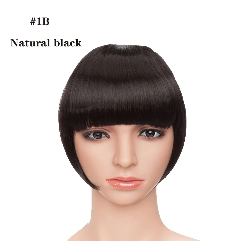 natural black S-noilite 8 дюймов женские тупые взрыва зажим для наращивания волос натуральные волосы Топ тупые имитация челок синтетические шиньоны термостойкие - Color: natural black