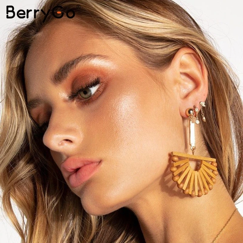 BerryGo женские серьги Boho деревянные полукруглые висящие для женщин винтажные