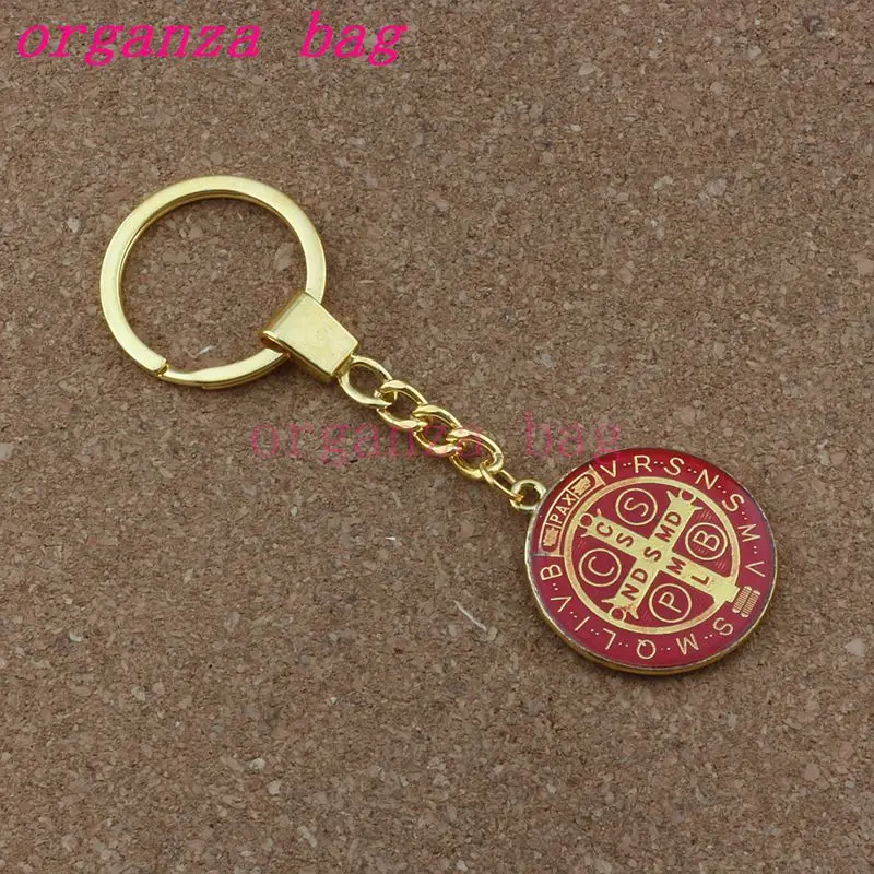 Брелок 30 мм красная эмалированная круглая подвеска-орден Святого Бенедикта