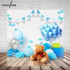 Sensfun медведь воздушный шар овсянка детские, для малышей на день рождения вечерние фон для фотостудии небесно-голубые по индивидуальному заказу для фотографирования с изображениями на тему Рождества винил