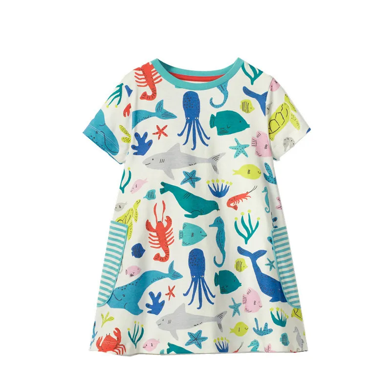 Jumping meters Animals Girls Dresses With Unicorns Print Hot Selling Fashion Baby Cotton Party Wedding Kids Clothes | Детская одежда и
