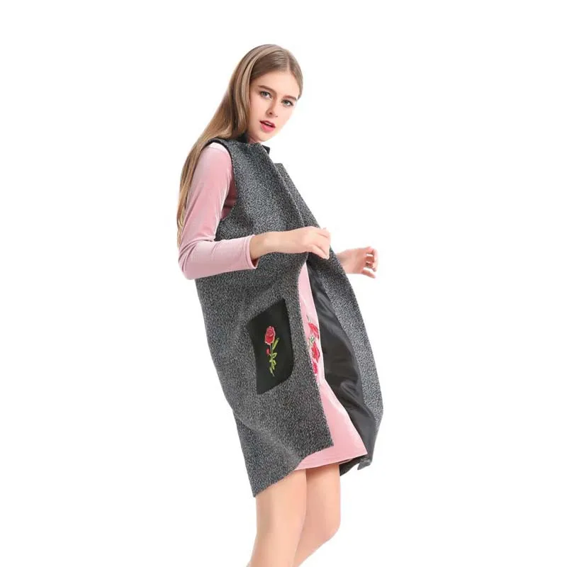 LERFEY женский жилет с цветочной вышивкой элегантный из искусственной шерсти