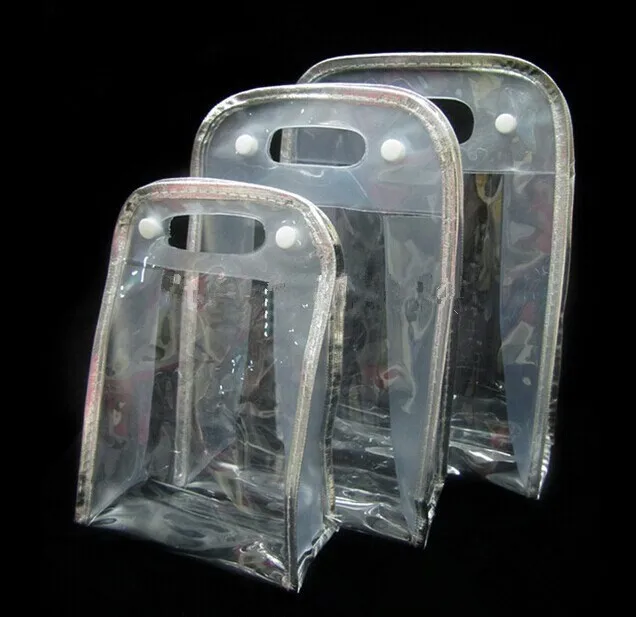 

Silver Color Clear PVC Cosmetic Bag Hand Gift Bag 100pcs/lot Free shipping