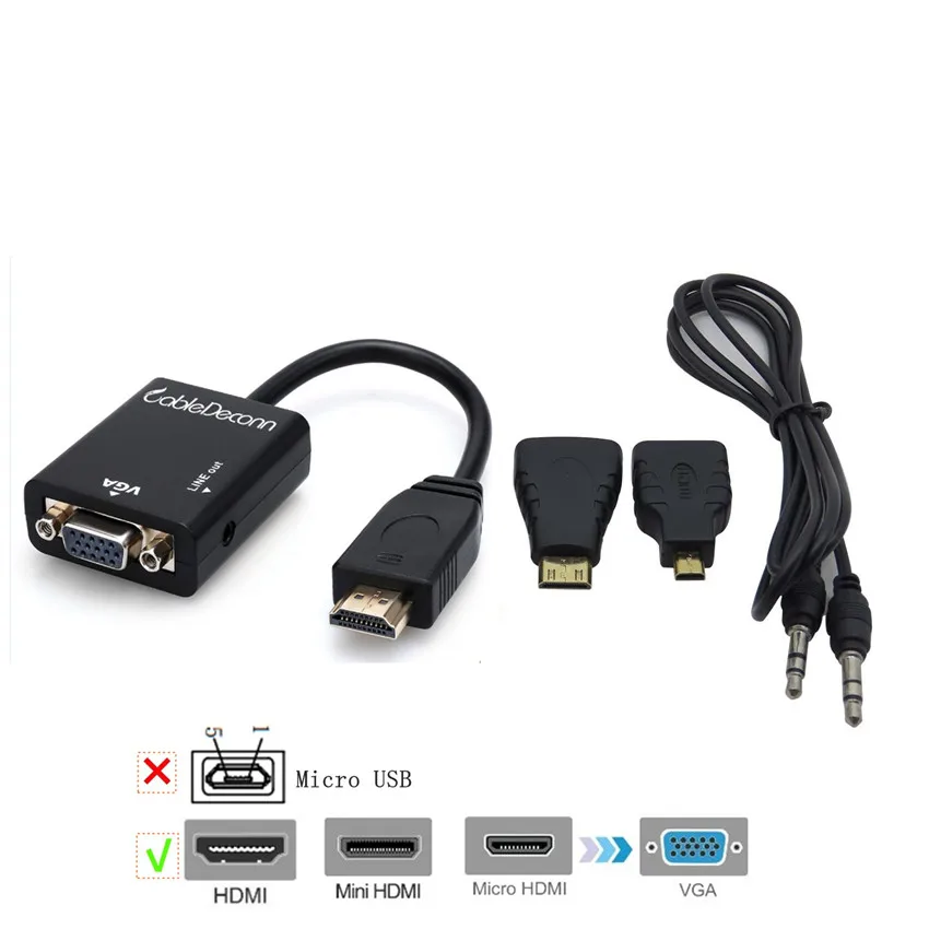 HDMI в VGA конвертер с аудио мини адаптер и микро 3в1 папа женский