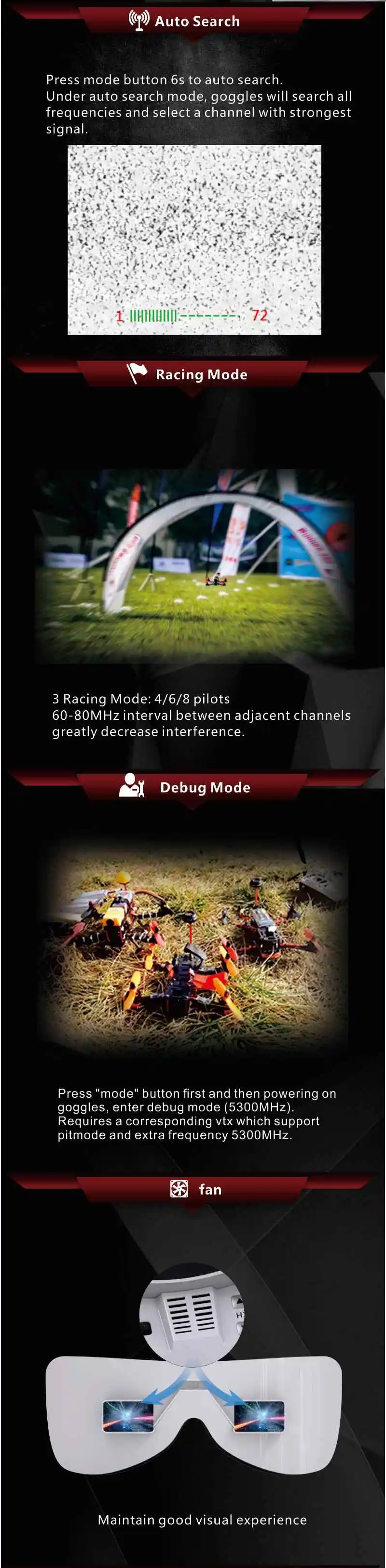 Eachine EV100 720*540 5,8G 72CH FPV очки с двойной антенной вентилятора 7,4 V 1000mAh батарея