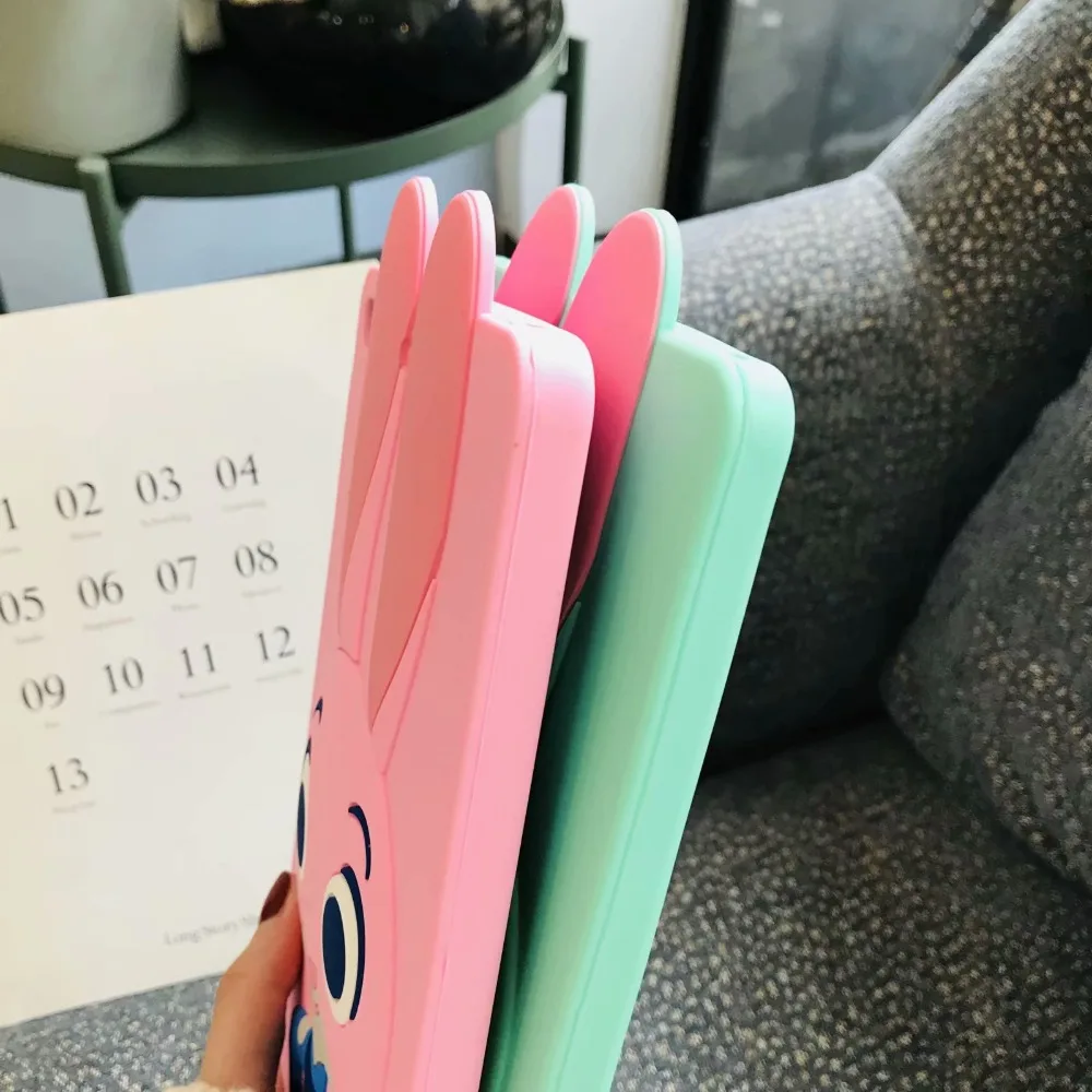 Зеленый Розовый Кролик Силиконовый противоударный чехол для iPad 9,7 Pro 9,7 10,5 Air 2 iPad 2/3/4, 5, 6, мини-платье, на возраст 1, 2, 3, 4, чехол для планшета