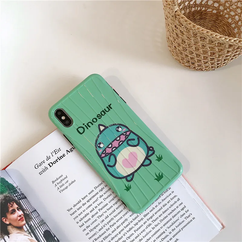 DECOCASE Fashion Dinosaur Cartoon Green Shocproof Phone Cases for iPhone 6 6s 7 8 Plus X XR XS Max Cover iphone plus case |