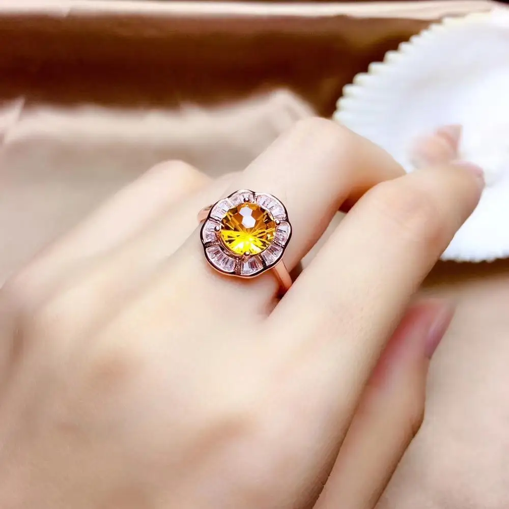 Сияющее желтое кольцо и ожерелье с драгоценным камнем из натурального серебра 925 пробы с ярким сертифицированным камнем - подарок.