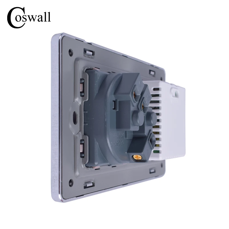 COSWALL настенная розетка, стандарт ЕС, розетка с двойным USB, умный индукционный порт зарядки для мобильных 2.1A, кристальная стеклянная панель