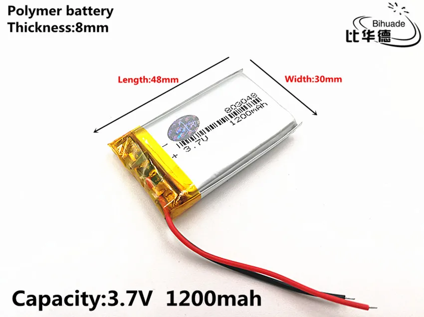 

1pcs/lot Good Qulity 3.7V,1200mAH,803048 Polymer lithium ion / Li-ion battery for TOY,POWER BANK,GPS,mp3,mp4