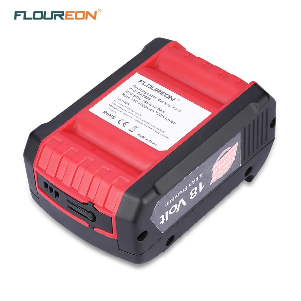 FLOUREON 18V 4000 мА/ч, литий-ионный аккумулятор Батарея для дрель Bosch BAT609 BAT618 2 607 336 235 Bosch GDR Мощность инструмент Перезаряжаемые батареи