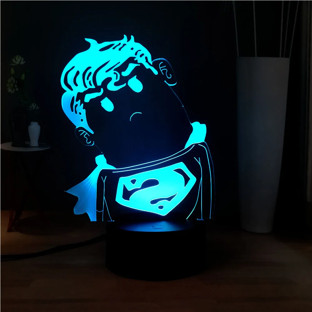Акрил 7 цветов Marvel Q мультяшный Супермен LED USB Dec иллюзия ночник RGB прикроватная