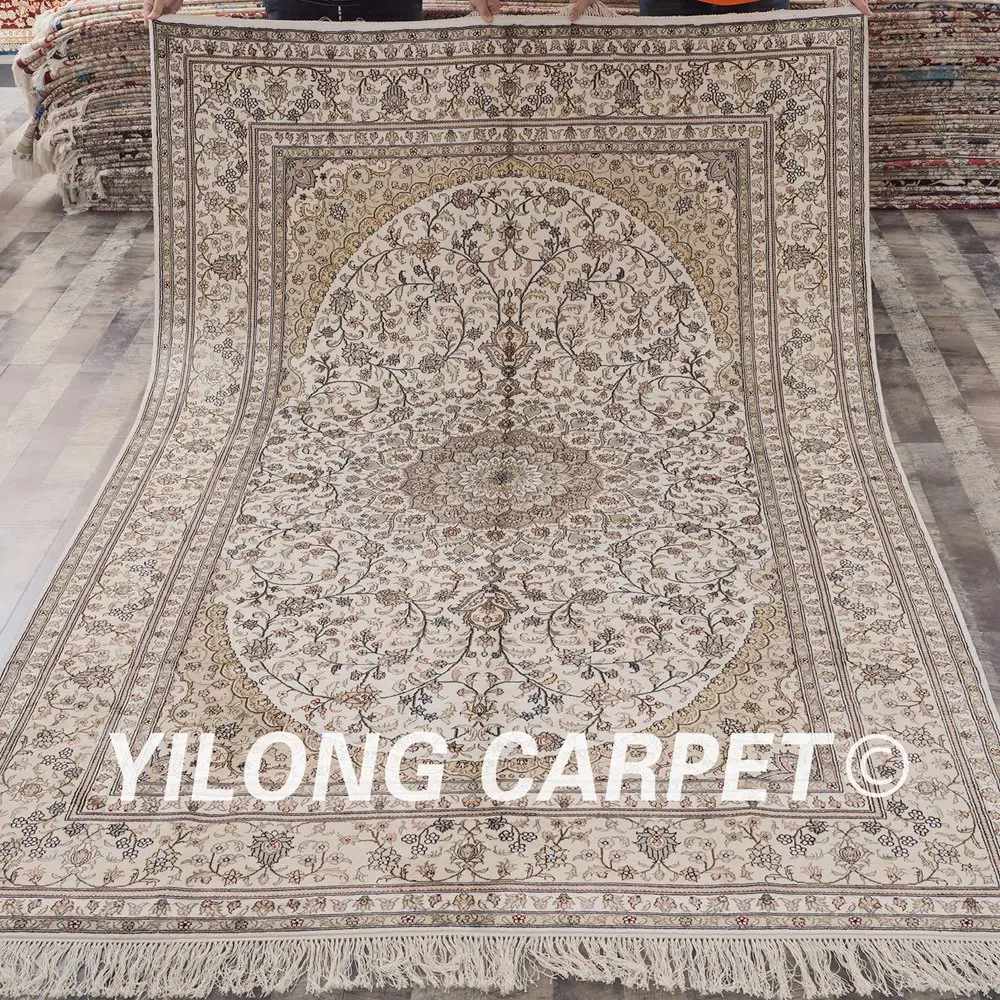 YILONG 6 'x 9' qum Шелковый выгодный ковер изысканный цветочный белый и бежевый