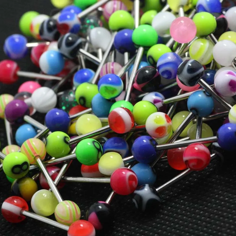 УФ акрил 50 шт смешанные цвета дизайн язык кольцо пирсинг ювелирные изделия 14 г