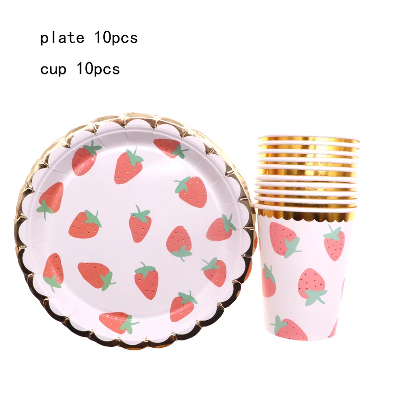 45pcs Strawberry Theme Party Supplies Plate Cup Straw for kids birthday Decoration Wedding Baby Shower | Дом и сад