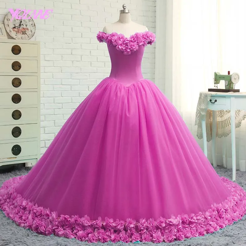 Picture Color YQLNNE красное свадебное платье с открытыми плечами Свадебные платья 3D Цветы бальное платье Тюль на шнуровке Vestido De Noiva - Цвет: Picture Color