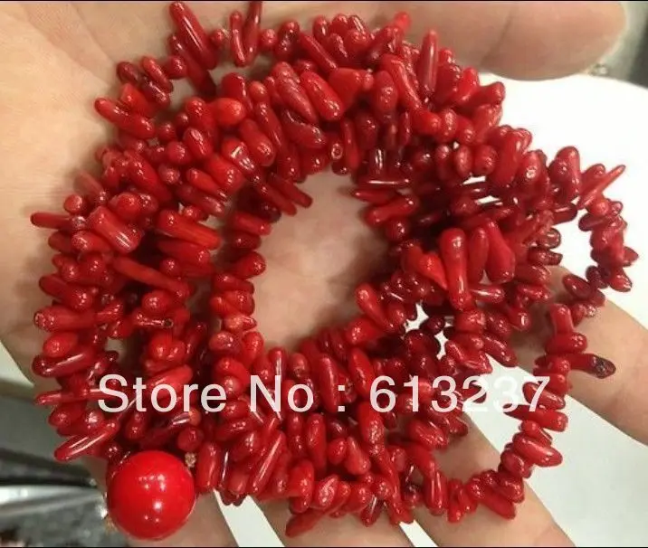 

hot new Fashion Style diy natural 4x10mm Red Branch coral Necklace 48 inch